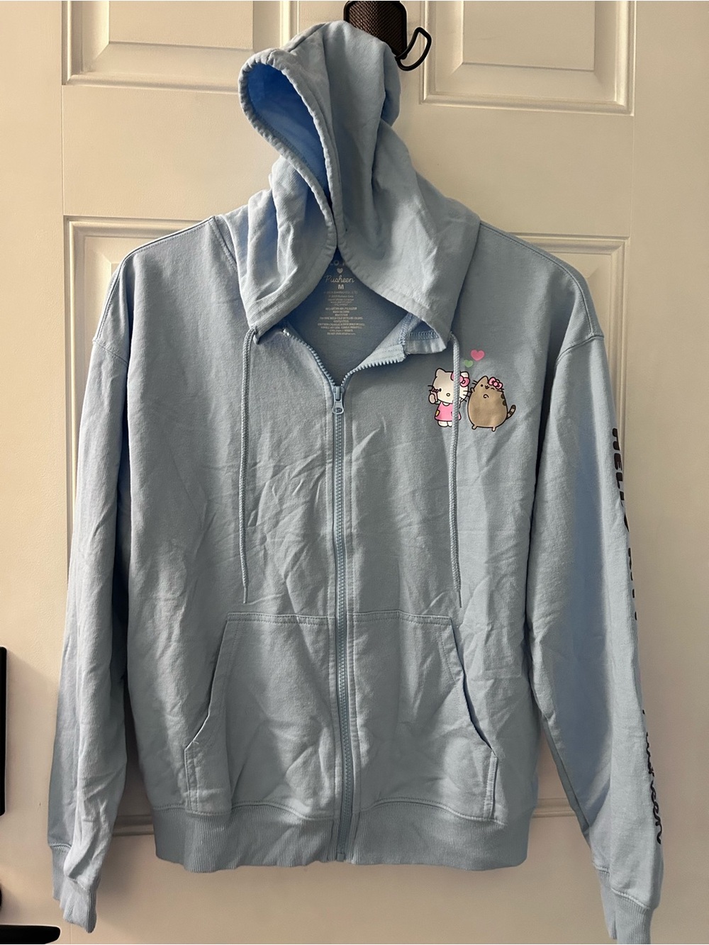 Hello Kitty Light Blue Zip-Up Hoodie with Cute Character Print